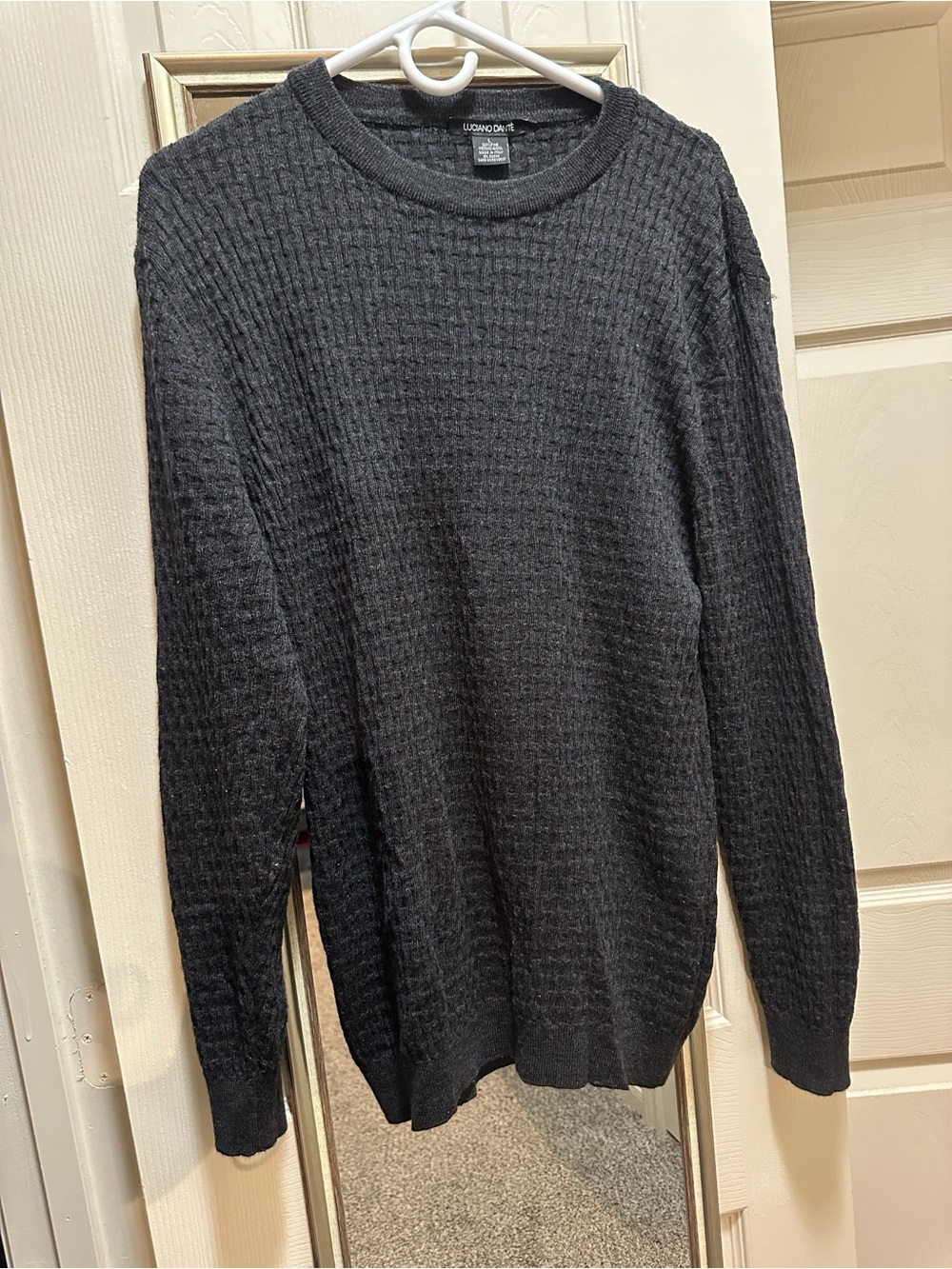 Luciano Dante Mens Large 100 Percent Merino Wool Charcoal Grey Waffle Knit